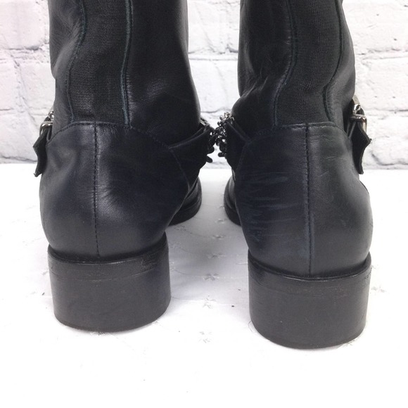 Claudia Ciuti Women's Buckles Chain Link Block Heel Black Leather Calf Boot 7.5 - Picture 4 of 15